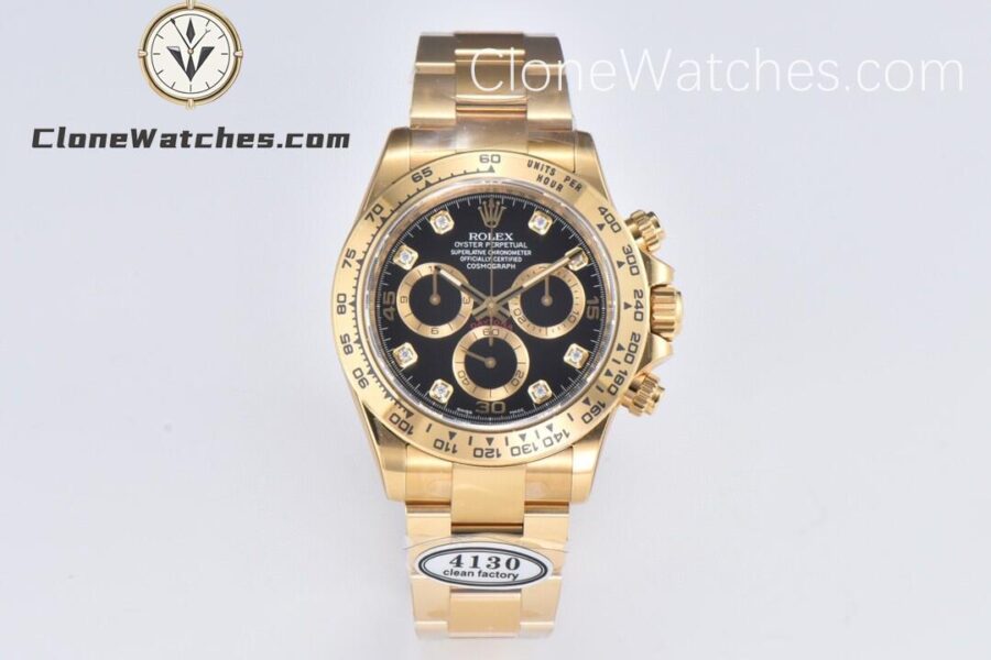Super Clone Watches - Rolex Daytona Gold Black Diamonds M116508-0016