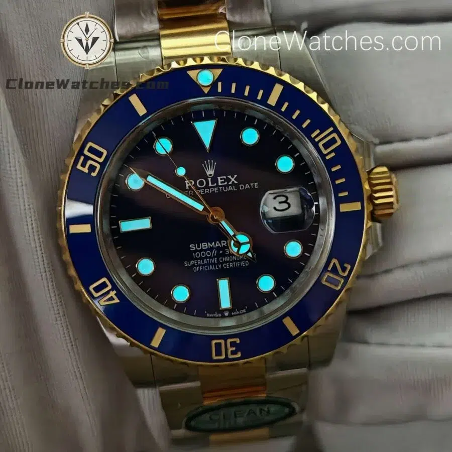 Super Clone Watches - Rolex Gold Blue  Submariner 126613LB
