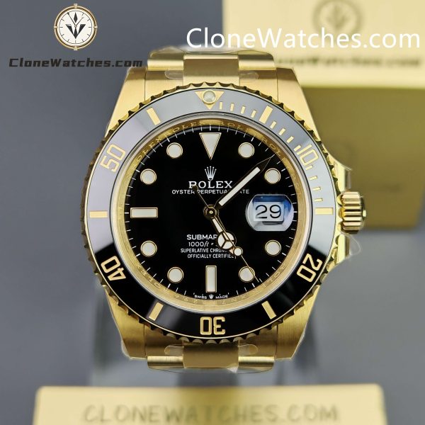 Super Clone Watches – Rolex Submariner All gold Black 126618LN – Oyster
