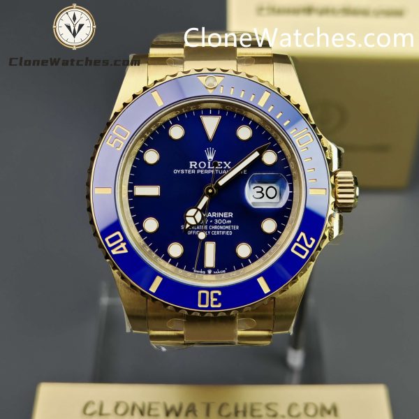 Super Clone Watches – Rolex Submariner All gold blue 126618LB – Oyster