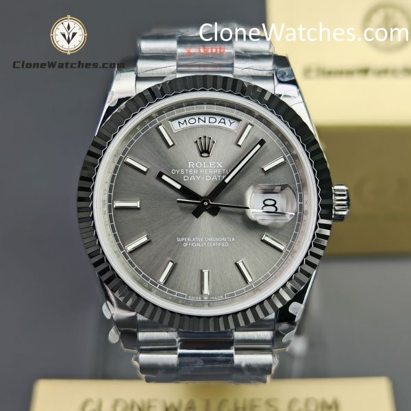 Rolex Super Clone Watches 1:1 Day Date Grey Dial 40mm m228239-0060 Presidential Bracelet