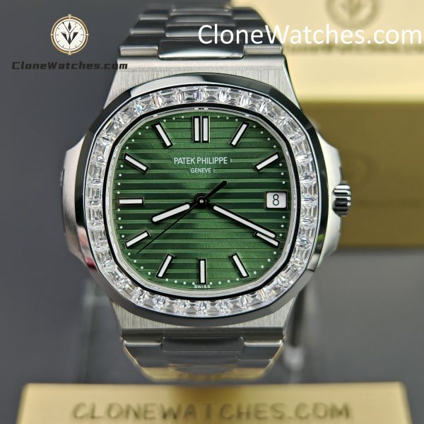 Patek Philippe Super Clone Watches 1:1 Nautilus 5711 Green Dial Diamond Bezel