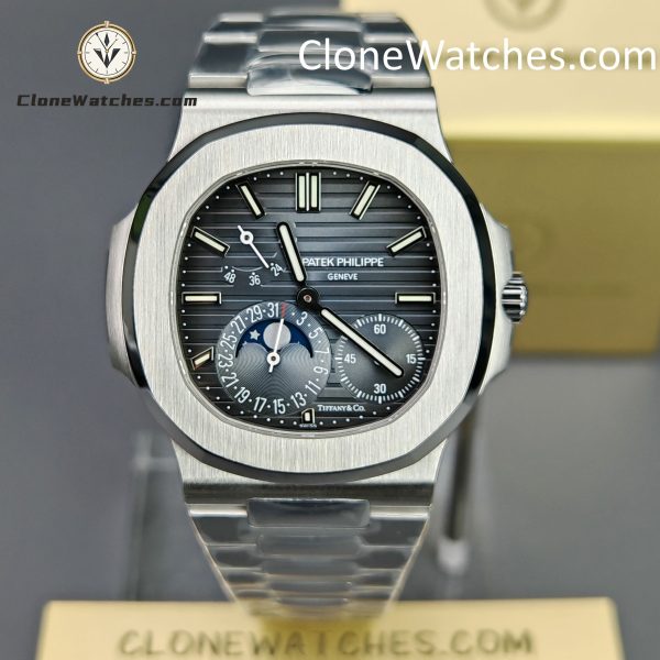 Patek Philippe Super Clone Watches 1:1 Nautilus Moon Phase 5712 Tiffany & Co Blue Dial New Clasp