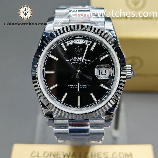 Rolex Super Clone Watches 1:1 Day Date Black Dial 40mm m228239-0005 3255 Movement