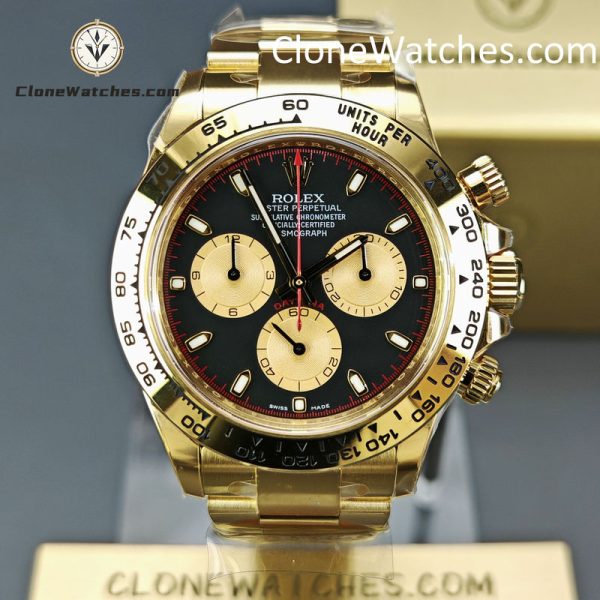 Rolex Super Clone Watches 1:1 Daytona 18K Gold Black Dial M116508-0009 4130 Movement