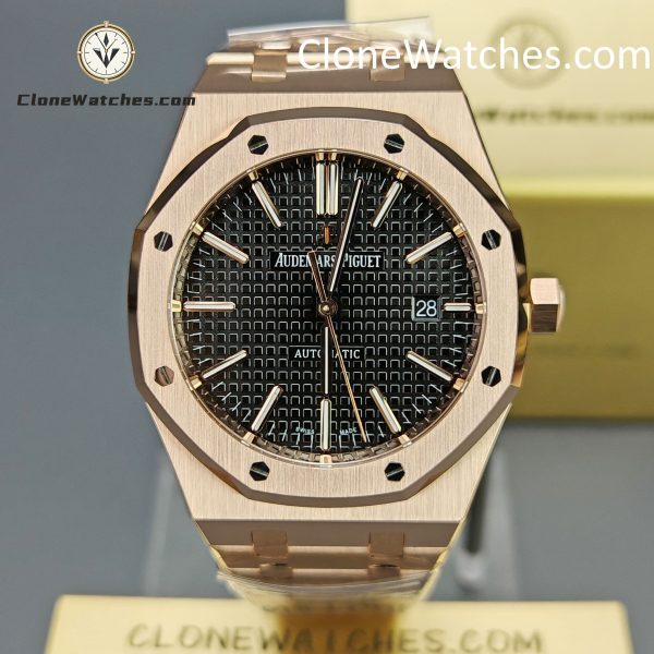 Audemars Piguet Super Clone Watches 1:1 Royal Oak Rose Gold 15400 Black Dial