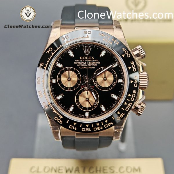 Rolex Super Clone Watches 1:1 Daytona 18K Rose Gold Black Dial M116515LN-0012 4130 Movement