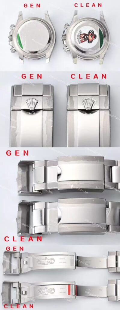 Rolex Super Clone watch vs. authentic case back and strap