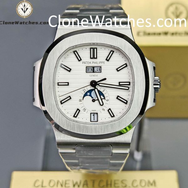 Patek Philippe Super Clone Watches 1:1 Nautilus 5726 Annual Calendar White Dial