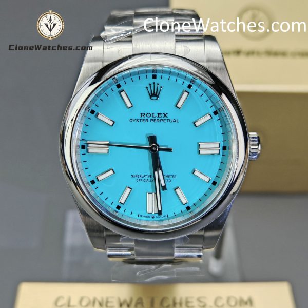 Rolex Super Clone Watches 1:1 Oyster Perpetual Turquoise Blue Dial 41mm m124300-0006 3230 Movement