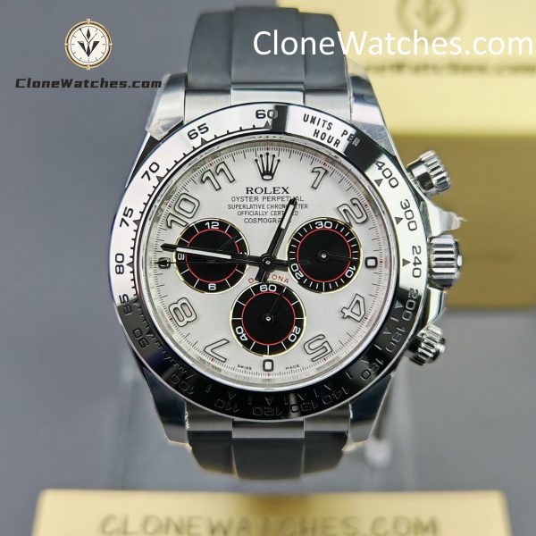 Rolex Super Clone Watches 1:1 Daytona Silver/Black Dial Rubber Strap M116519 4130 Movement