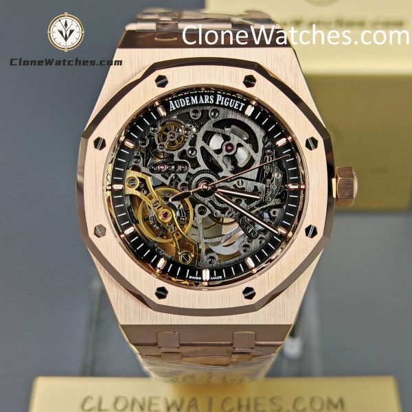 Audemars Piguet Super Clone Watches 1:1 Royal Oak Rose Gold 15407 Skeleton Dial