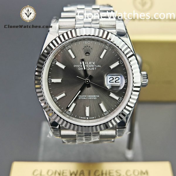 Rolex Super Clone Watches 1:1 DateJust Grey Dial m126334-0014 Jubilee 41MM 3235 Movement