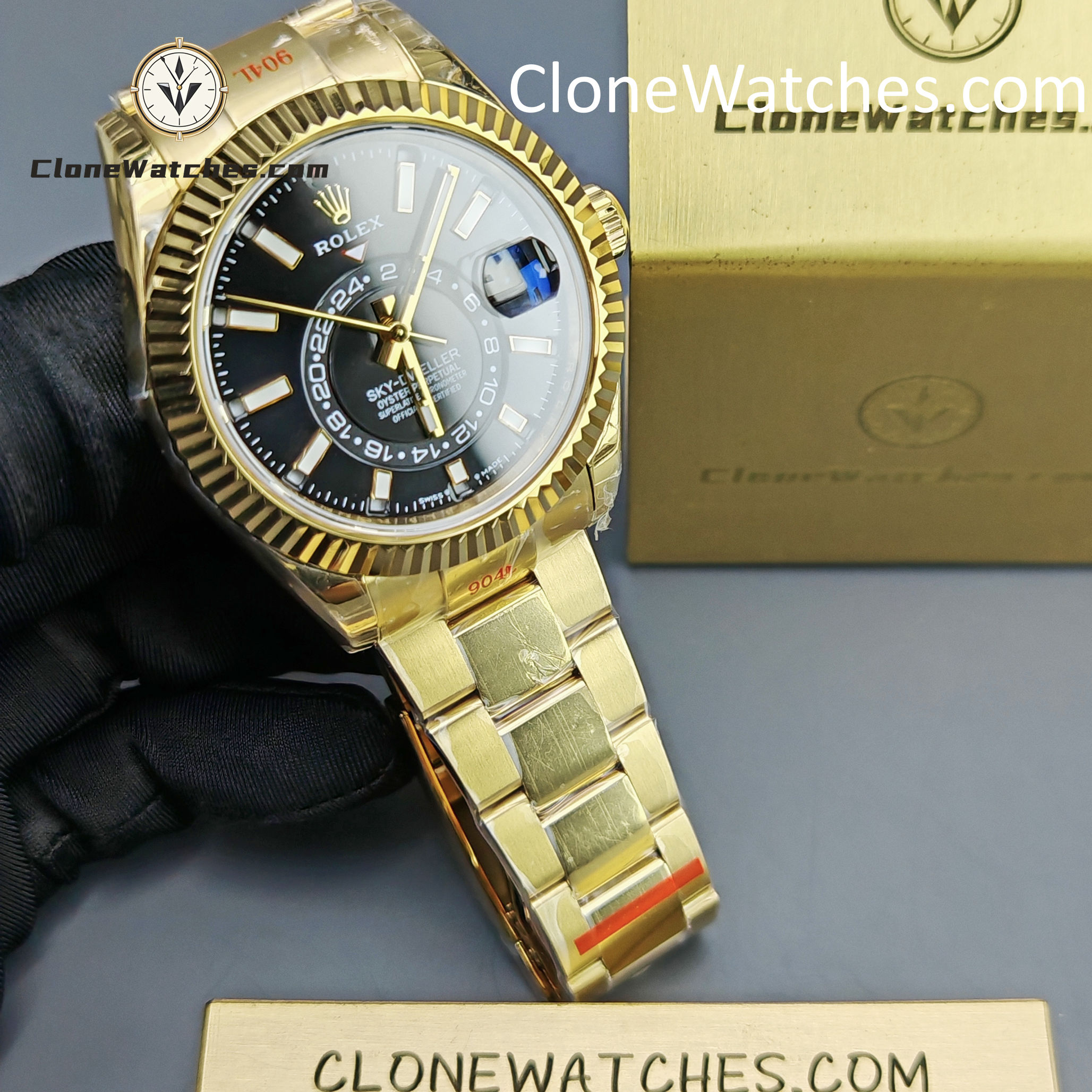 Rolex Super Clone Watches 1:1 Sky Dweller Yellow Gold Black Dial Oyster M336938-0002 9002 Movement - Image 4