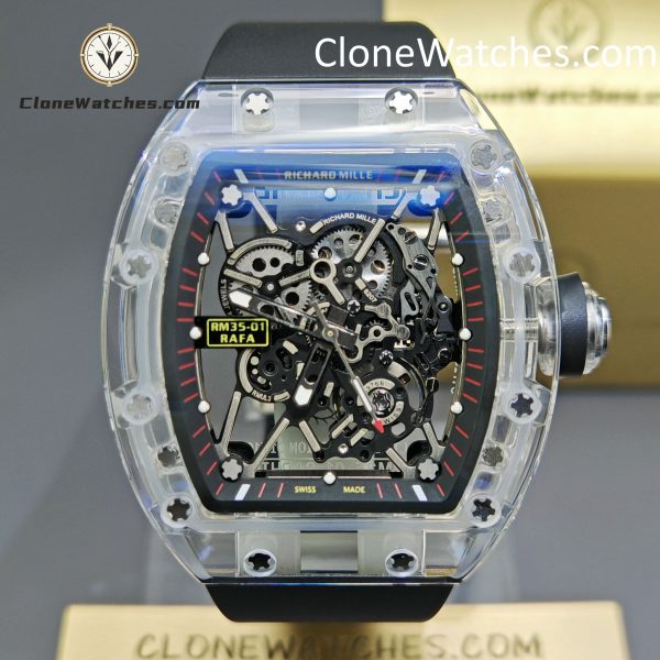 Richard Mille Super Clone Watches 1:1 RM 035 Full Transparent Tourbillon Black Strap