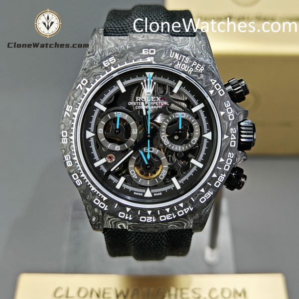 Rolex Super Clone Watches 1:1 Skeleton Daytona Carbon NTPT DIW 4130 Movement