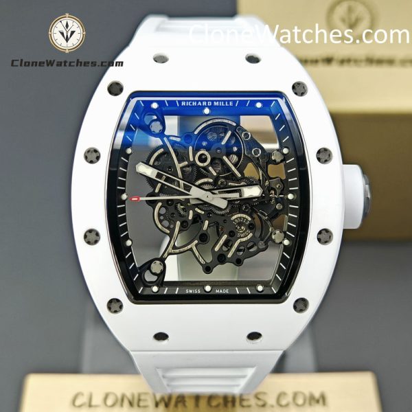 Richard Mille Super Clone Watches 1:1 RM 055 Ceramics Tourbillon White Strap