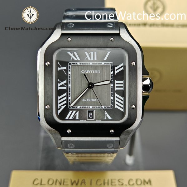 Cartier Super Clone Watches 1:1 Santos Series Gray Dial 39.8MM WSSA0037 Steel Strap