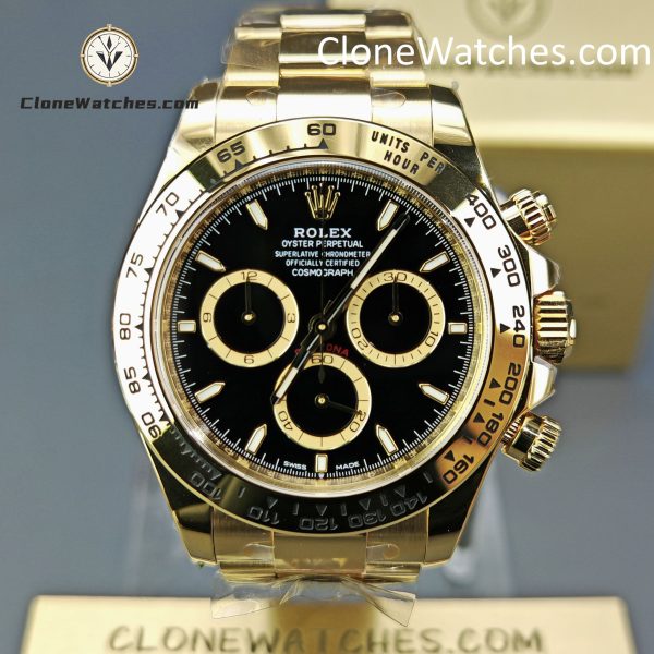 Rolex Super Clone Watches 1:1 Daytona 18K Gold Black Dial M126508-0004 4131 Movement