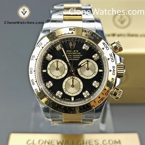 Rolex Super Clone Watches 1:1 Daytona 18K Gold Black Diamond Dial M126503-0002 4131 Movement