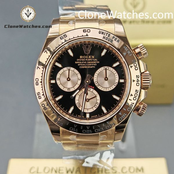 Rolex Super Clone Watches 1:1 Daytona 18K Rose Gold Black Dial m126505-0001 4131 Movement