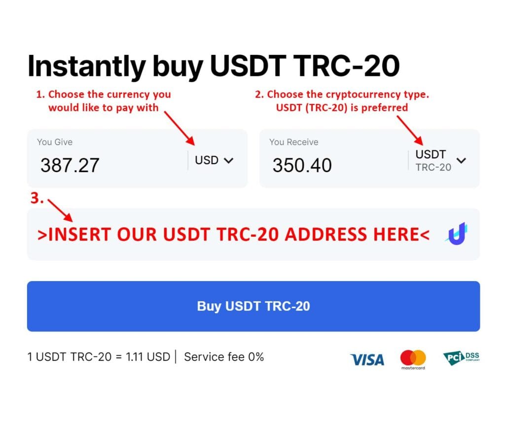 Buy USDT Interface