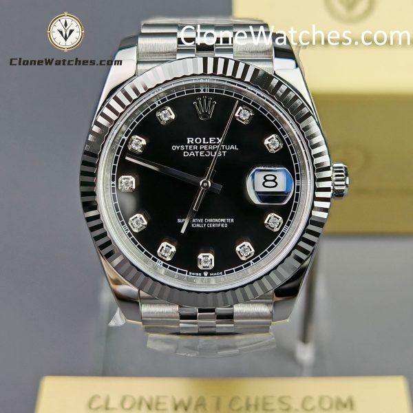 Rolex Super Clone Watches 1:1 DateJust Black Diamond Dial Jubilee 41MM m126334-0012 3235 Movement