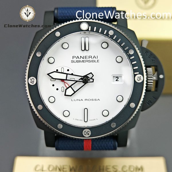 Panerai Super Clone Watches 1:1 Submersible Luna Rossa Ti-Ceramitech PAM01543 White Dial