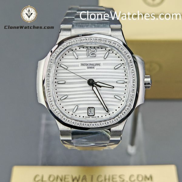 Patek Philippe Super Clone Watches 1:1 Nautilus White Dial Diamond Frame 7118/1200A-010 35.2 mm