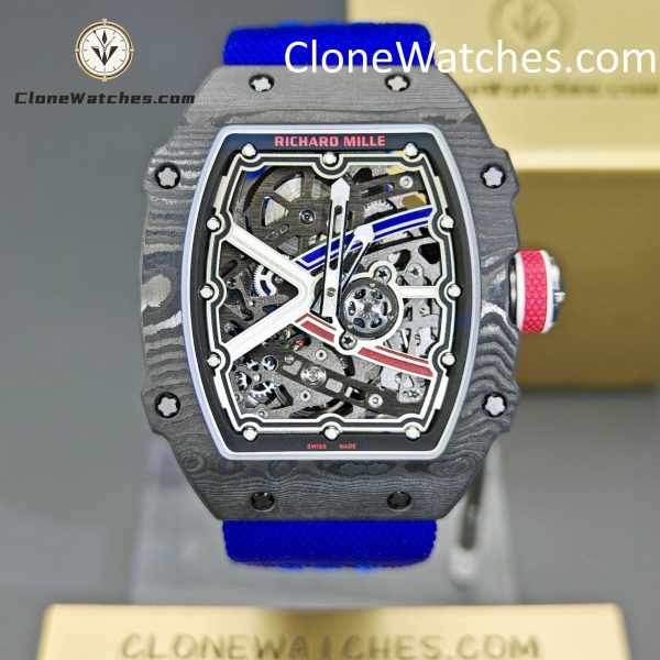 Richard Mille Super Clone Watches 1:1 RM 67 - 02 Carbon Tourbillon Blue Strap