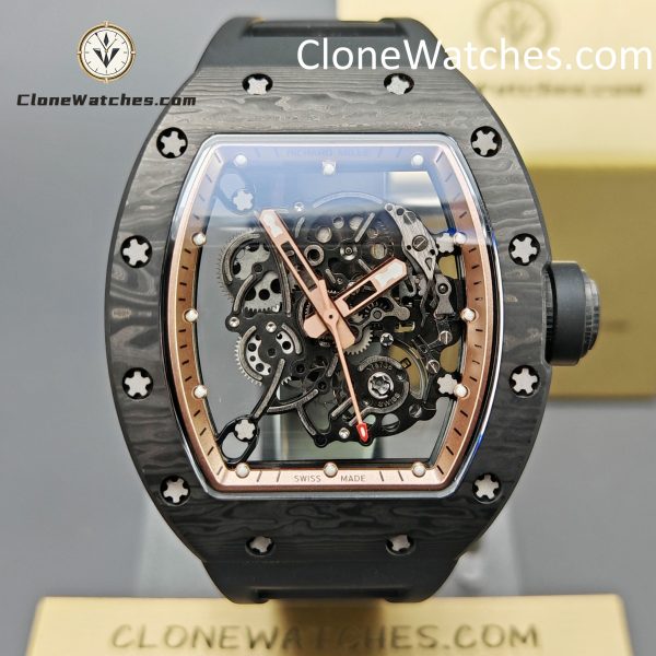 Richard Mille Super Clone Watches 1:1 RM 055 Carbon Tourbillon Black Strap
