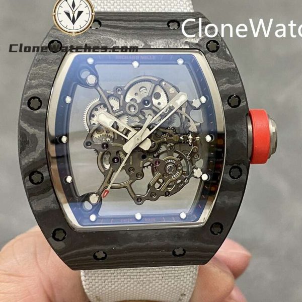 Super Clone Watches – Richard Mille 055 Carbon Tourbillon White Nylon Strap