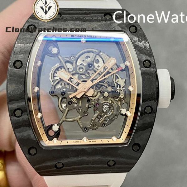Super Clone Watches – Richard Mille 055 Carbon Tourbillon White Strap