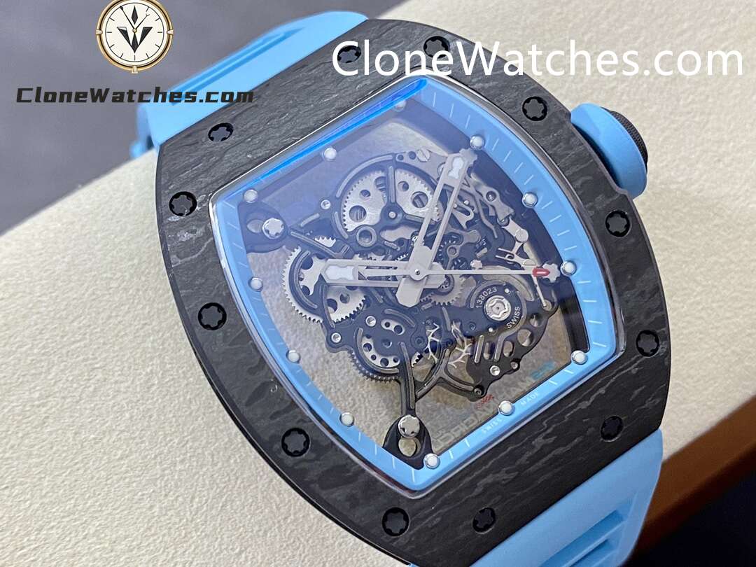 Richard Mille Super Clone Watches 1:1 RM 055 Carbon Tourbillon Blue Strap - Image 2