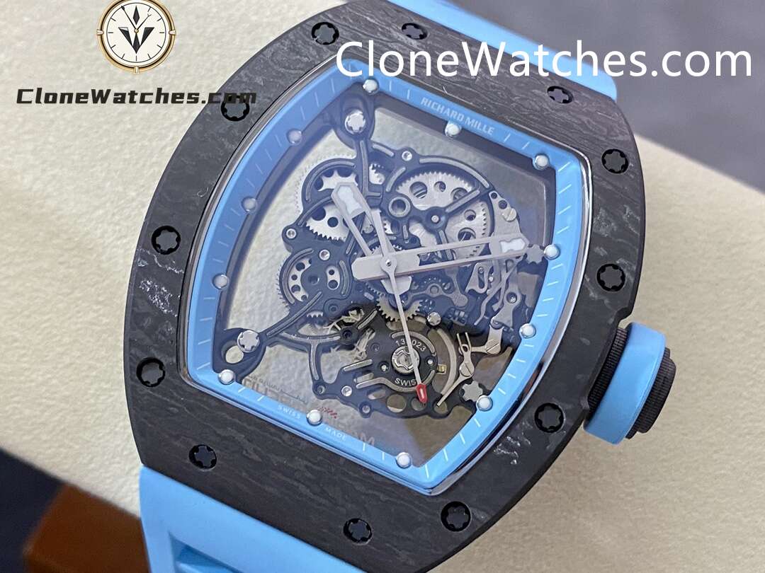 Richard Mille Super Clone Watches 1:1 RM 055 Carbon Tourbillon Blue Strap - Image 3