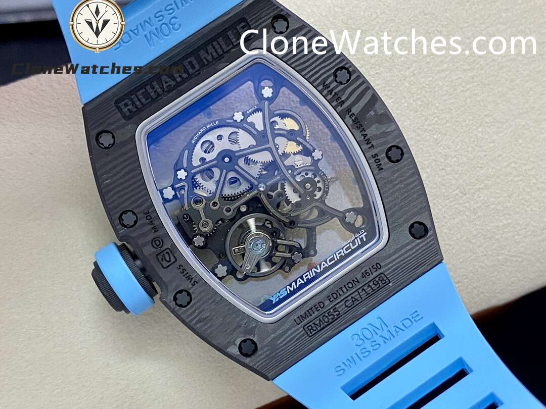 Richard Mille Super Clone Watches 1:1 RM 055 Carbon Tourbillon Blue Strap - Image 7