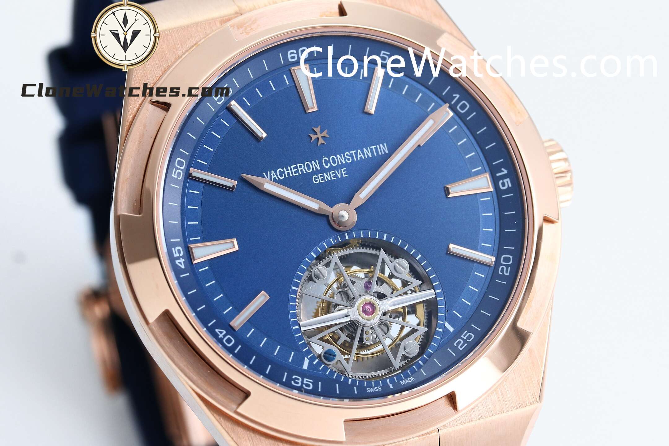 Vacheron Constantin Super Clone Watches 1:1 Overseas Rose Gold Tourbillon 6000V/210R-B733 42.5MM Rubber Strap - Image 2