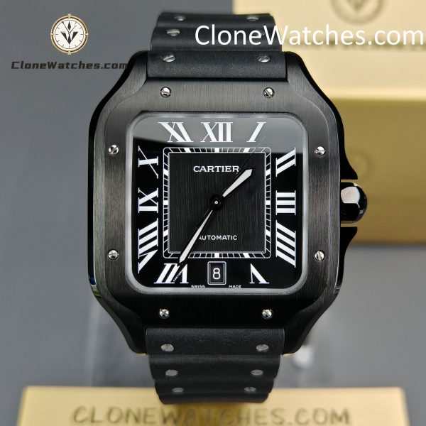Cartier Super Clone Watches 1:1 Santos Series Black Dial 39.8MM WSSA0039 Rubber Strap