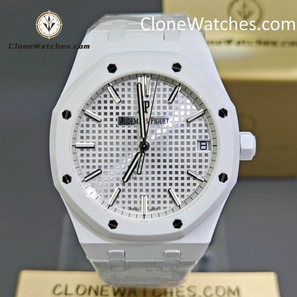 Audemars Piguet Super Clone Watches 1:1 Royal Oak White Ceramic 15500 White Dial 41MM