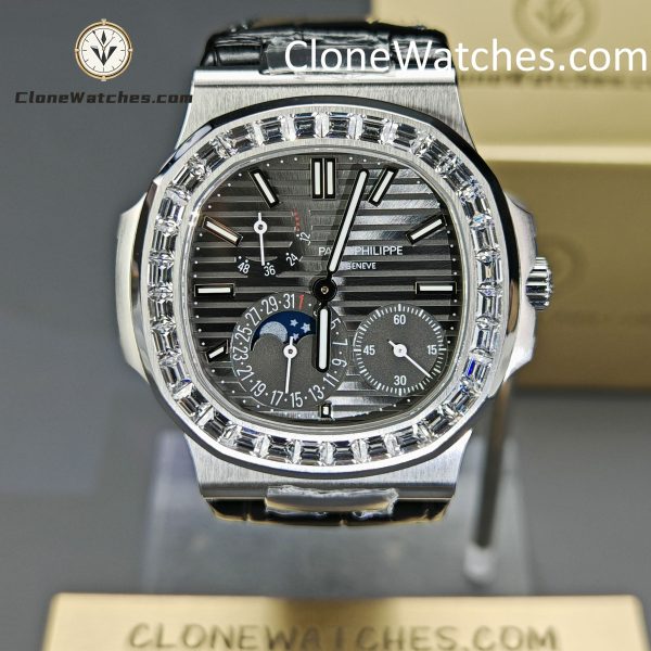 Patek Philippe Super Clone Watches 1:1 Nautilus 5712 Gray Dial Diamond Bezel