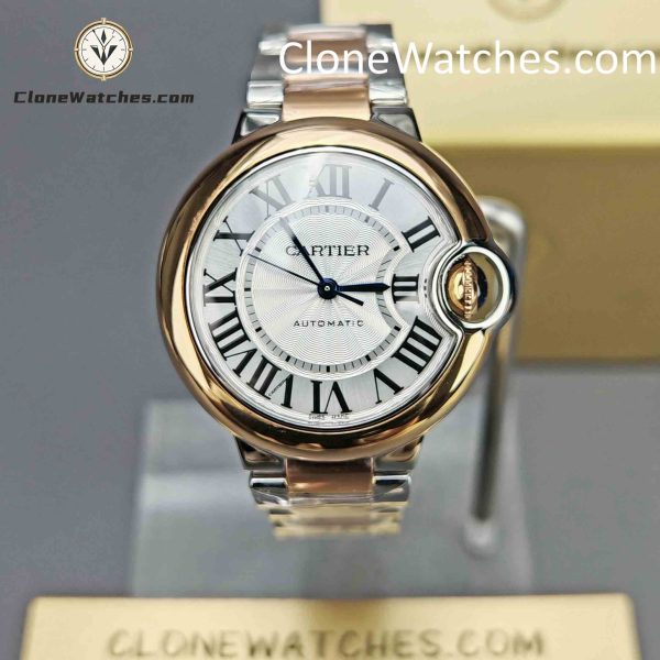 Cartier Super Clone Watches 1:1 Ballon Bleu de W2BB0037 Silver Dial Gold Bezel 33mm