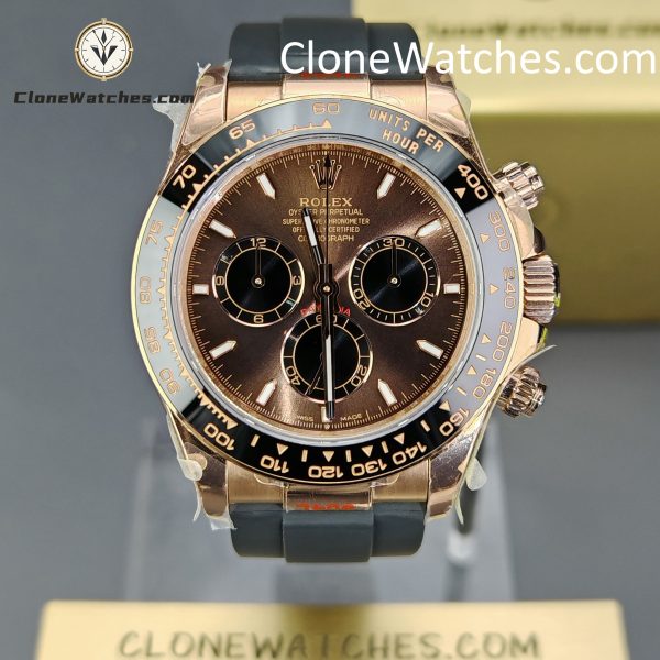 Rolex Super Clone Watches 1:1 Daytona Rose Gold Brown Dial M126515LN-0010 4131 Movement Rubber Strap