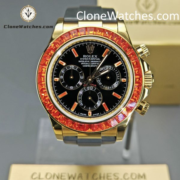 Modified Super Clone Watches 1:1 Rolex Daytona 18K Gold Diamond Bezel 4130 Movement