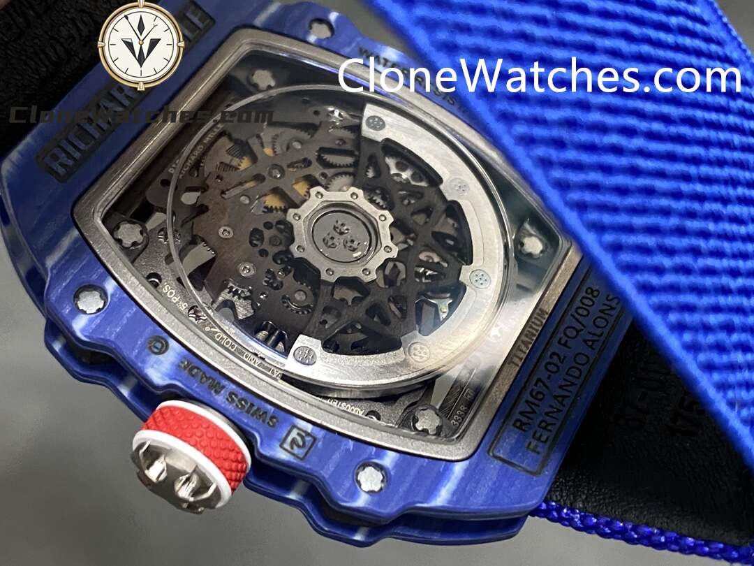 Richard Mille Super Clone Watches 1:1 RM 67 – 02 Blue Carbon Tourbillon Blue Strap - Image 7