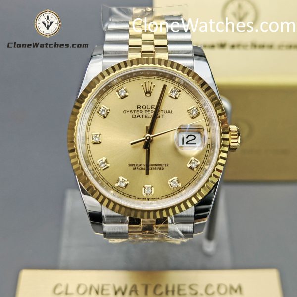 Super Clone Watches – Rolex DateJust Gold Diamond Dial m126233-0017