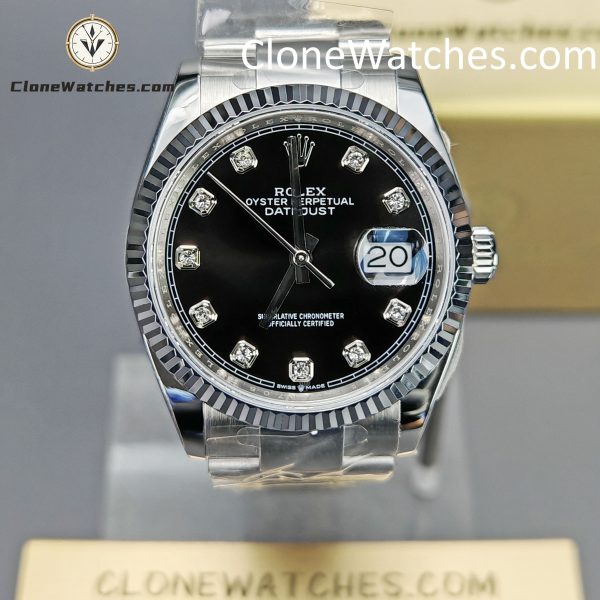 Super Clone Watches – Rolex DateJust Black Diamond Dial m126234-0028
